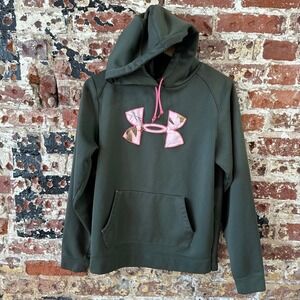 Under Armour Hoodie Womens Large Long Sleeve Pullover Green Camo Logo